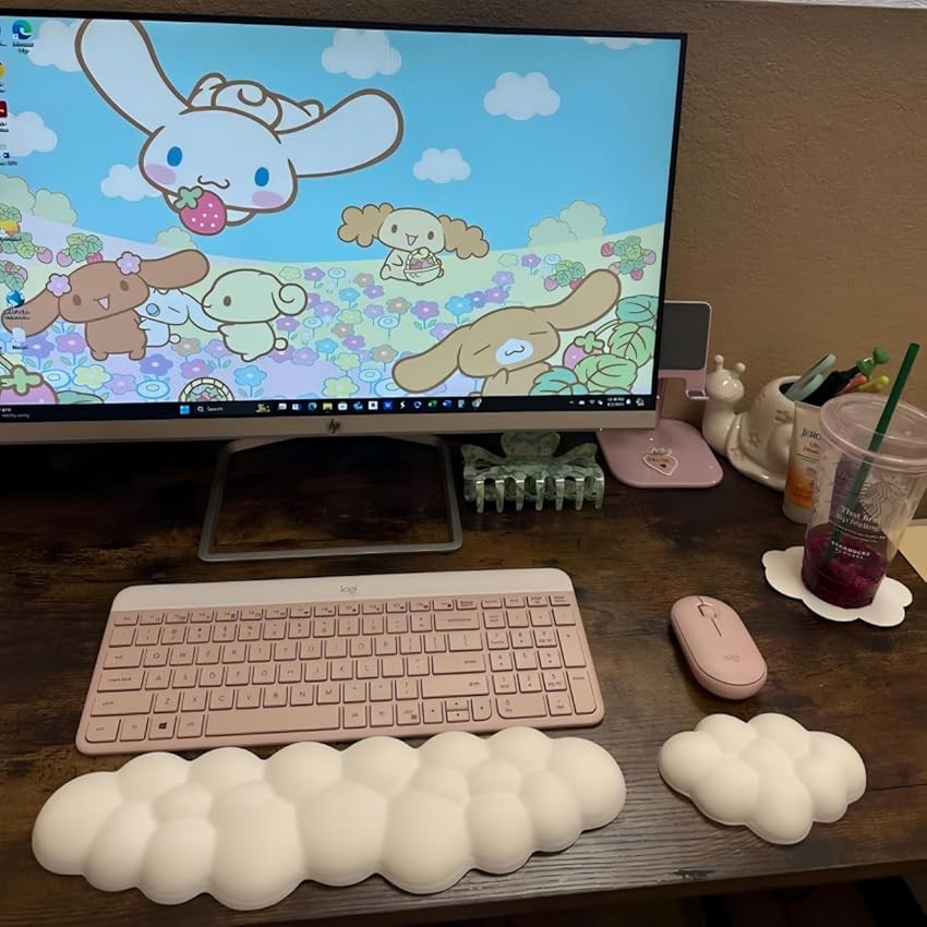 Cloud Wrist Rest Keyboard And Mouse Set with PU Leather Memory Foam For Computer and Laptop - Cute Arm Rest for Palm Support