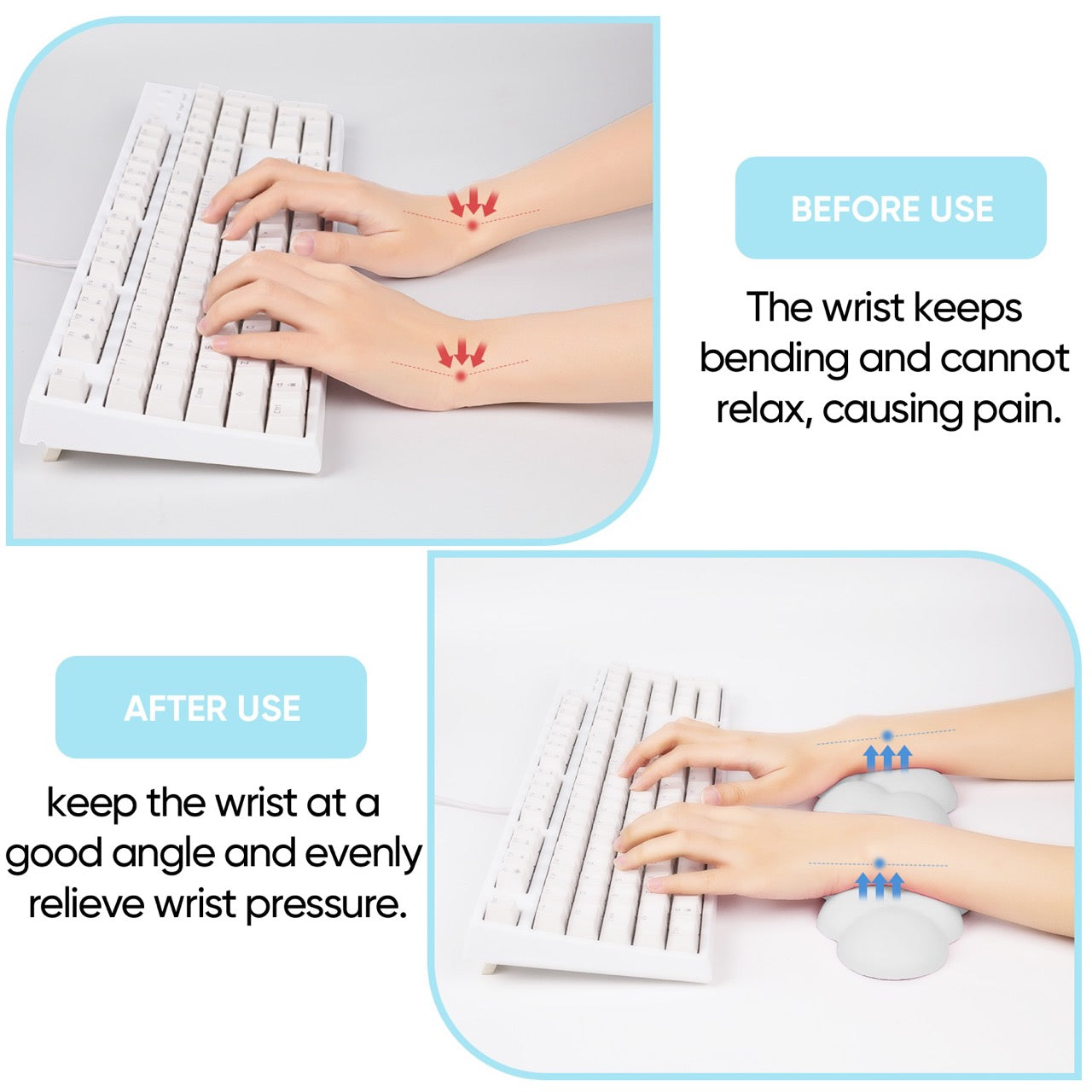 Cloud Keyboard Wrist Rest with PU Leather Memory Foam For Computer and Laptop - Cute Arm Rest for Palm Support