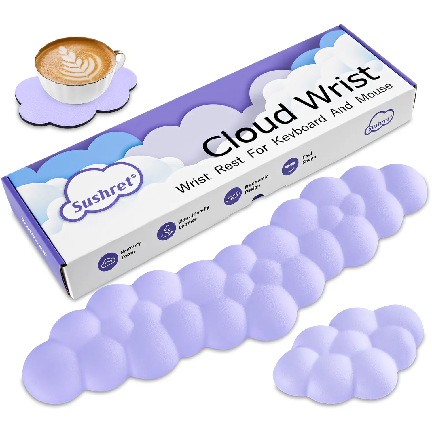 Purple Cloud Wrist Rest Keyboard And Mouse Set with PU Leather Memory Foam For Computer and Laptop - Cute Arm Rest for Palm Support Purple Cloud Wrist Rest Keyboard And Mouse Set with PU Leather Memory Foam For Computer and Laptop - Cute Arm Rest for Palm Support