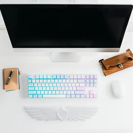 White Angel Wing Cloud Keyboard Wrist Rest With Soft Leather Memory Foam Keyboard Wrist Support for Pain Relief
