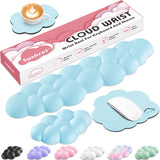 blue Cute 4-in-1 Ergonomic Cloud Wrist Rest Set – Memory Foam PU Leather for Laptop & Computer with Pain Relief and Anti-Slip Comfort