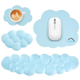 blue Cute 4-in-1 Ergonomic Cloud Wrist Rest Set – Memory Foam PU Leather for Laptop & Computer with Pain Relief and Anti-Slip Comfort