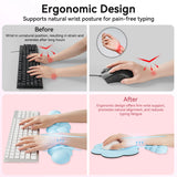 blue Cute 4-in-1 Ergonomic Cloud Wrist Rest Set – Memory Foam PU Leather for Laptop & Computer with Pain Relief and Anti-Slip Comfort