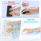 blue Cloud Wrist Rest Keyboard And Mouse Set with PU Leather Memory Foam For Computer and Laptop - Cute Arm Rest for Palm Support