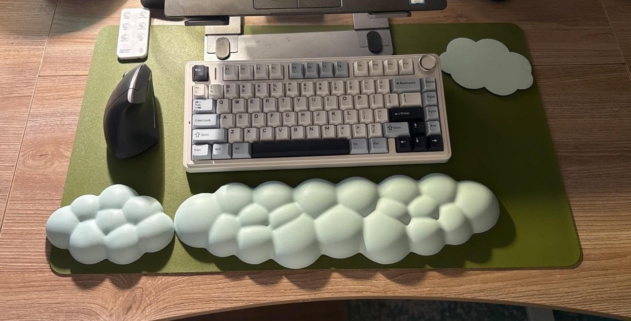 Cloud Wrist Rest Keyboard And Mouse Set with PU Leather Memory Foam For Computer and Laptop - Cute Arm Rest for Palm Support