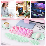 light green Cute 4-in-1 Ergonomic Cloud Wrist Rest Set – Memory Foam PU Leather for Laptop & Computer with Pain Relief and Anti-Slip Comfort