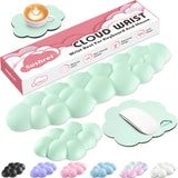 light green Cute 4-in-1 Ergonomic Cloud Wrist Rest Set – Memory Foam PU Leather for Laptop & Computer with Pain Relief and Anti-Slip Comfort