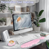 pink Cloud Tenkeyless / Full Size Wrist Rest Set - Cute PU Leather Palm Support for Laptop and Desktop Use