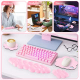 pink Cute 4-in-1 Ergonomic Cloud Wrist Rest Set – Memory Foam PU Leather for Laptop & Computer with Pain Relief and Anti-Slip Comfort