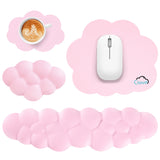 pink Cute 4-in-1 Ergonomic Cloud Wrist Rest Set – Memory Foam PU Leather for Laptop & Computer with Pain Relief and Anti-Slip Comfort