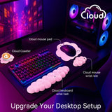 pink Cute 4-in-1 Ergonomic Cloud Wrist Rest Set – Memory Foam PU Leather for Laptop & Computer with Pain Relief and Anti-Slip Comfort