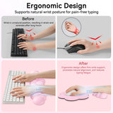 pink Cute 4-in-1 Ergonomic Cloud Wrist Rest Set – Memory Foam PU Leather for Laptop & Computer with Pain Relief and Anti-Slip Comfort