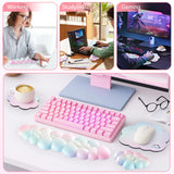 rainbow Cute 4-in-1 Ergonomic Cloud Wrist Rest Set – Memory Foam PU Leather for Laptop & Computer with Pain Relief and Anti-Slip Comfort