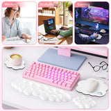 white Cute 4-in-1 Ergonomic Cloud Wrist Rest Set – Memory Foam PU Leather for Laptop & Computer with Pain Relief and Anti-Slip Comfort