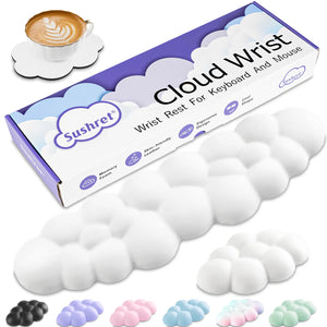 White Cloud Tenkeyless / Full Size Wrist Rest Set - Cute PU Leather Palm Support for Laptop and Desktop Use