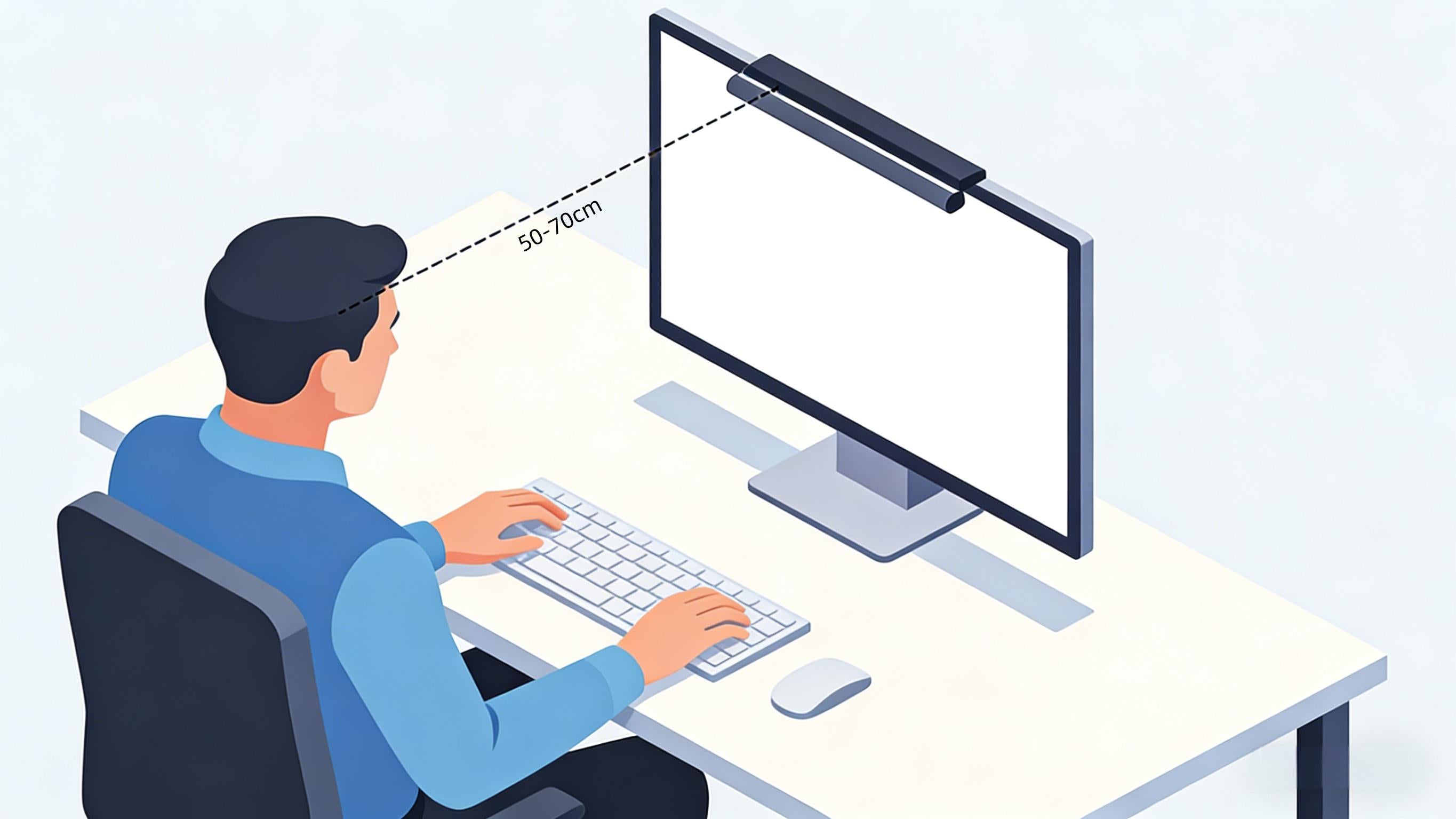 Ergonomic diagram showing ideal monitor height and viewing angle
